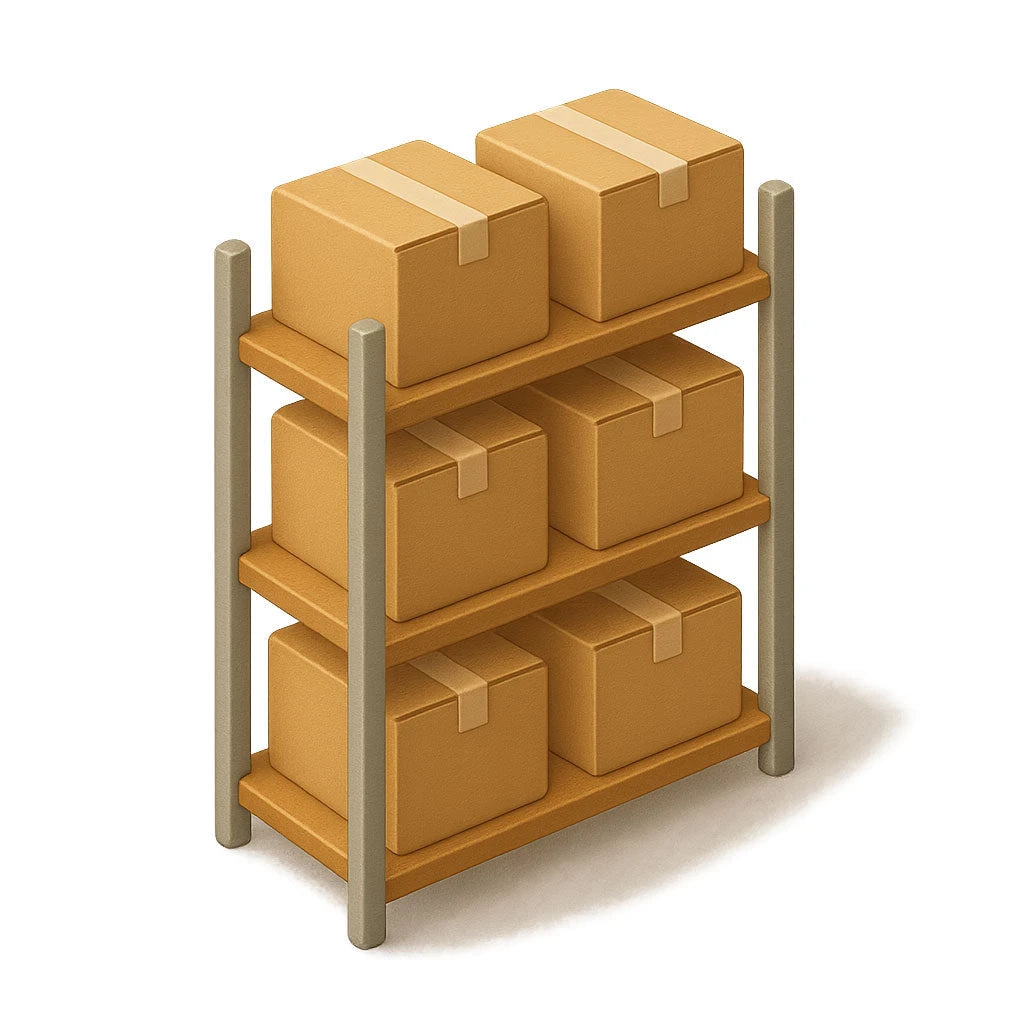 estanteria de almacen con cajas de carton