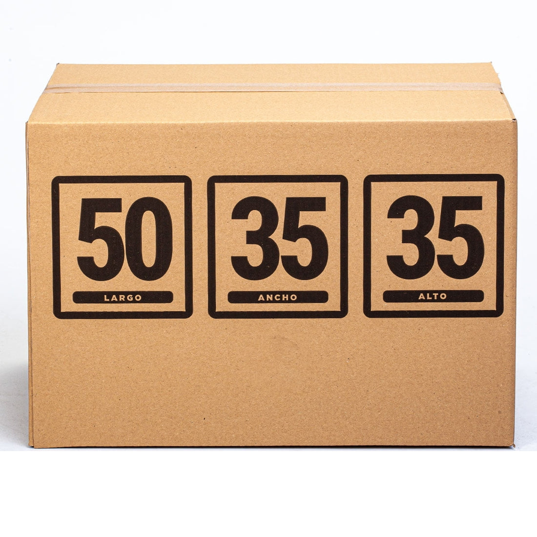 Caja de embalaje resistente de canal simple 50 × 35 × 35 cm, perfecta para envíos online, mudanzas domésticas o guardado de discos de vinilo. Fabricada en cartón reciclado, este packaging ecológico protege tus productos gracias a su cartón corrugado de alta calidad y es reutilizable para reducir residuos.
