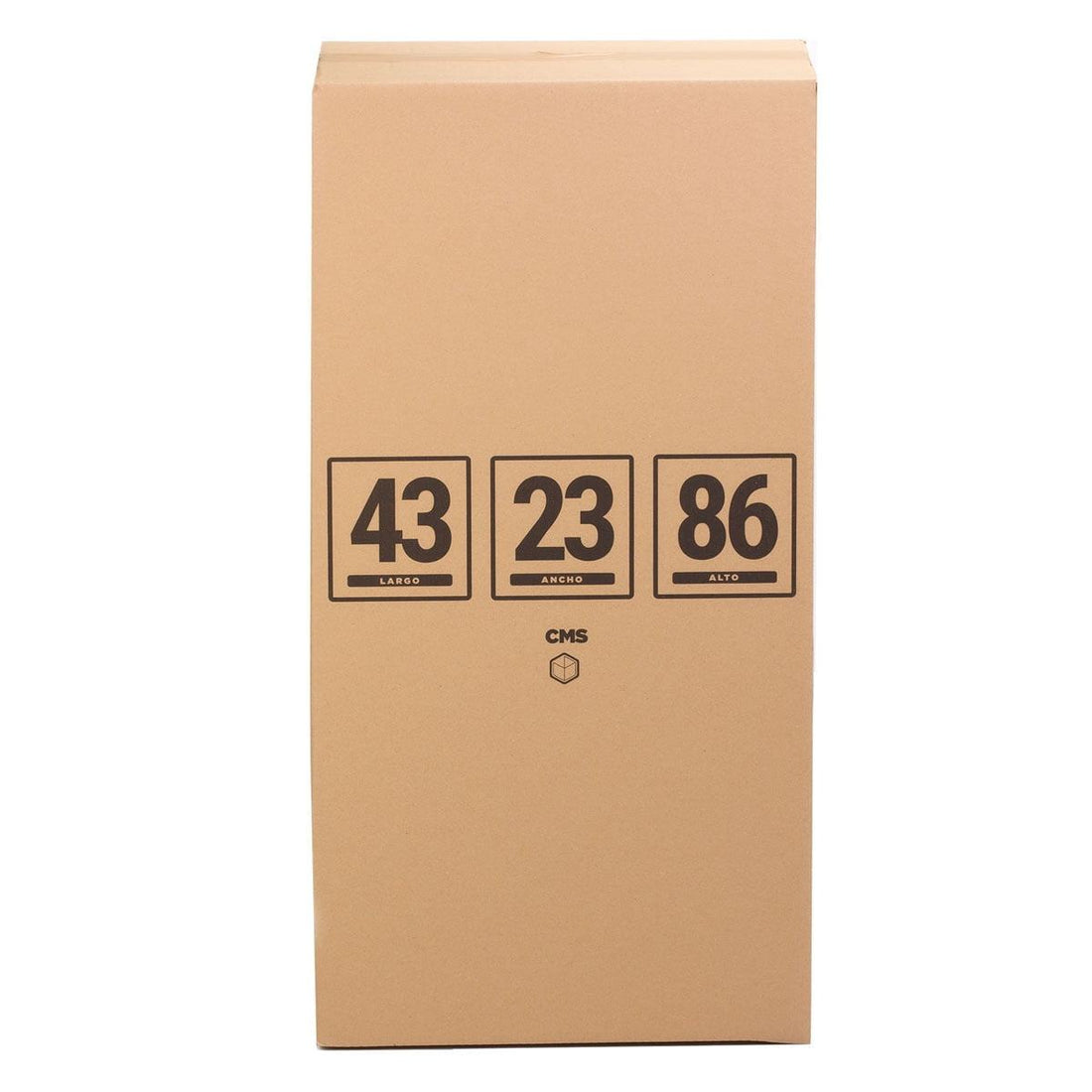 Caja alta rectangular de cartón ondulado 43x23x86 cm, resistente y ecológica para envíos y almacenaje de productos altos o largos.