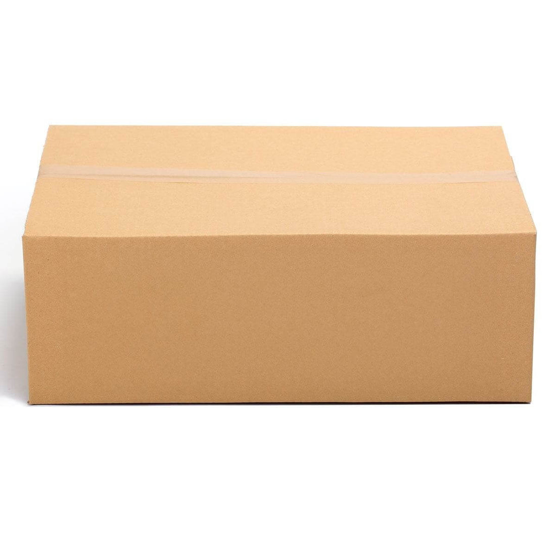 Caja de cartón grande plana rectangular resistente y ecológica para envíos y almacenaje.