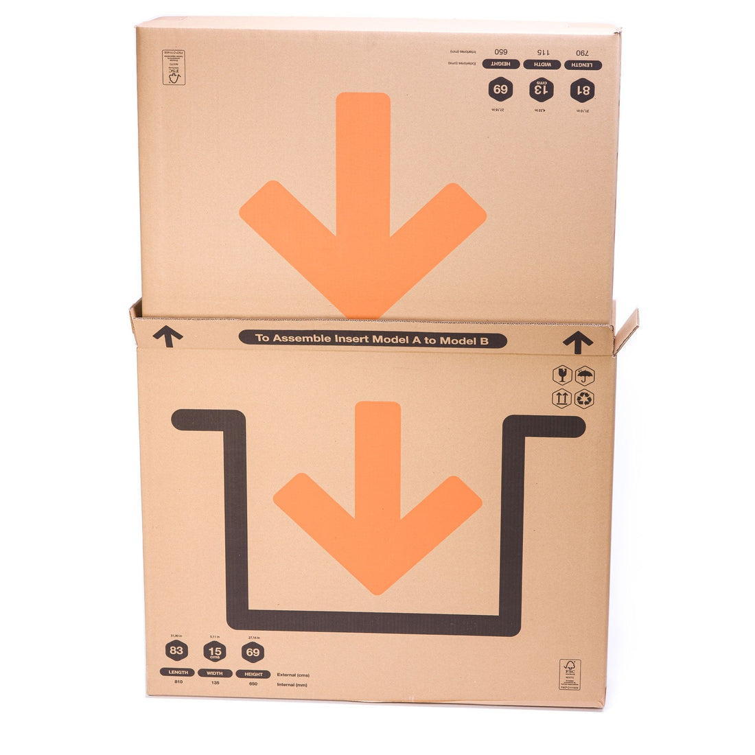 Caja telescópica robusta 130x13x81 cm para cuadros grandes y televisores planos hasta 55 pulgadas.