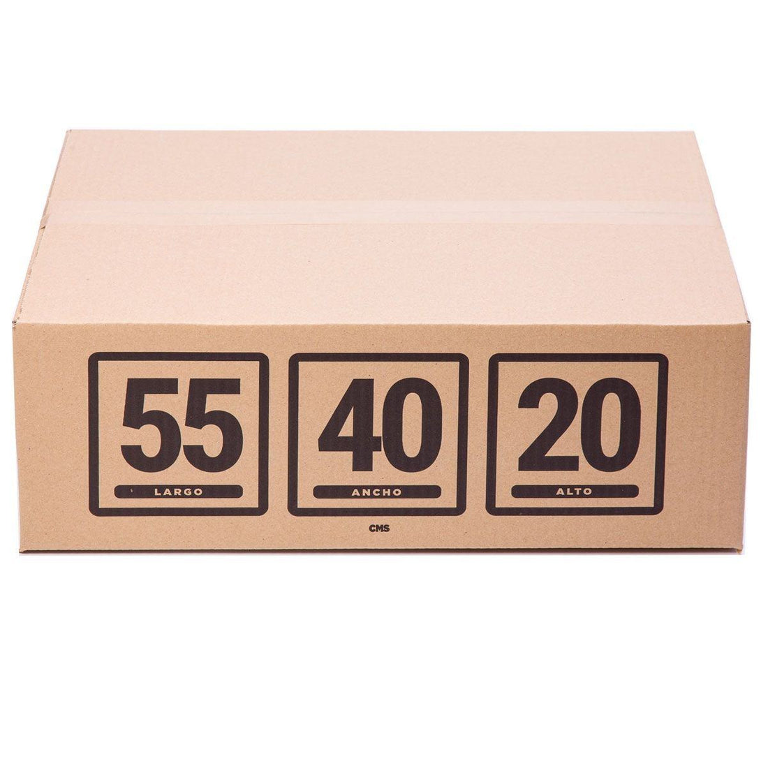 modelo con caja de cartón resistente tamaño 55x40x20 cm rectangulares y planas ideales para envíos mudanzas almacenaje y equipaje de cabina