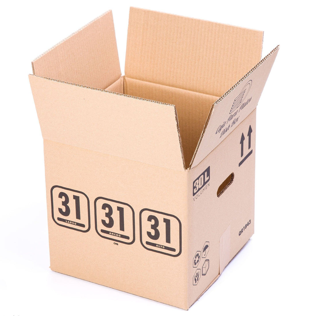 Caja cuadrada con asas 31x31x31 cm, ideal para platos, vajillas, sombreros y mudanzas.