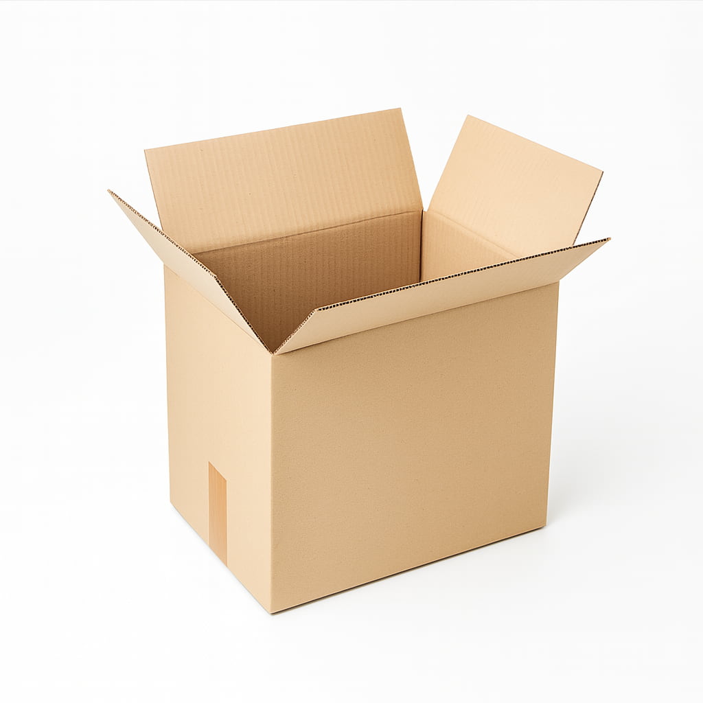 Caja de embalaje de TeleCajas resistente fabricada en cartón canal simple, tamaño interio 30x20x26 cm. Perfecta para envíos postales, packaging ecológico, logística de ecommerce o almacenaje doméstico. Sin asas para mayor seguridad en el transporte.