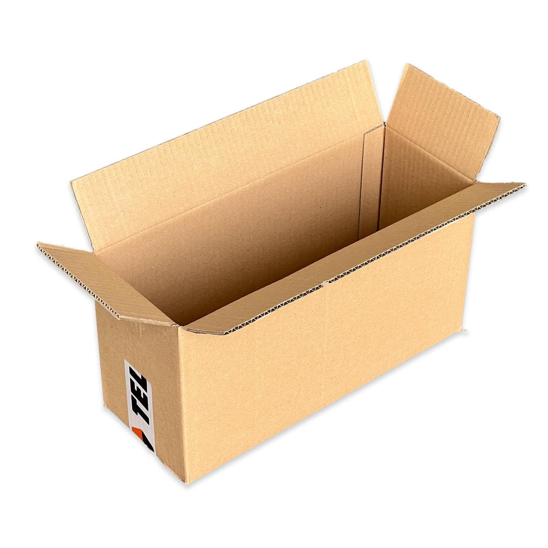Caja de embalaje resistente de canal simple en color marrón kraft, con medidas interiores de 40x15x20 cm. Perfecta para envíos ecommerce, mudanzas o almacenaje de objetos alargados. Packaging ecológico fabricado en cartón reciclado, sin asas ni impresiones para mayor discreción