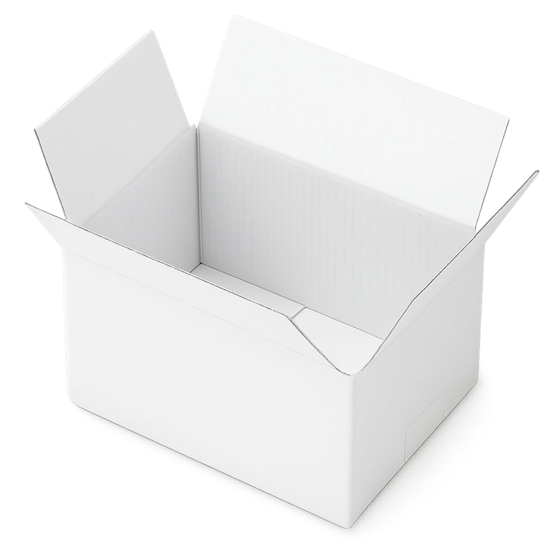Cajita de embalaje pequeña y robusta medidas 160x115x102 mm en color blanco interior y experior. Perfecta para packaging ecológico de productos ligeros, envíos por mensajería o protección de objetos delicados. Fabricada en cartón reciclado de canal simple, ideal para negocios online que buscan una presentación cuidada y funcional.
