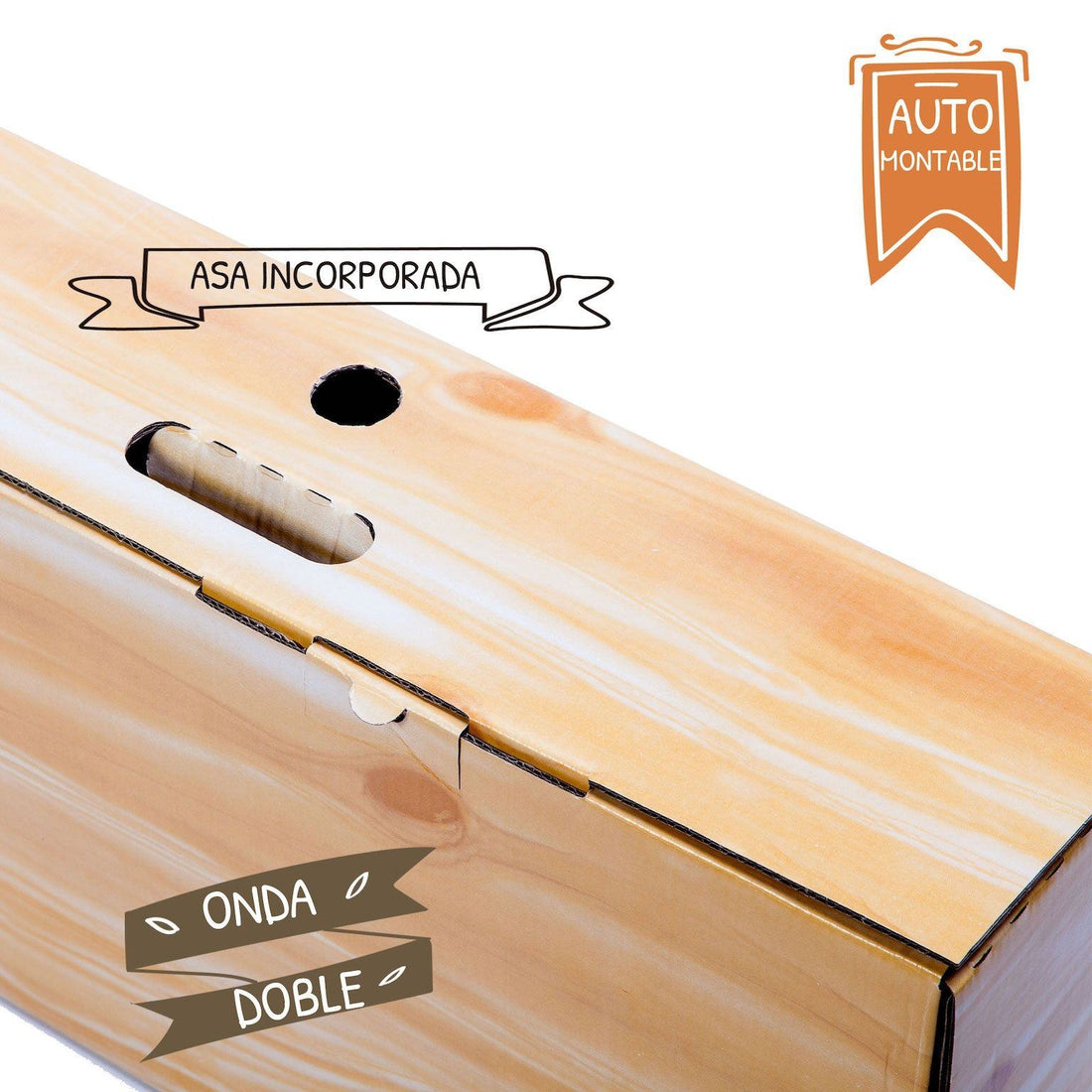 TELECAJAS | Cajas Jamón Efecto Madera EXTRAFUERTES - (89x13x27 cms) Doble Solapa | Asa integrada | Pack de 5 Estuches - TELECAJAS