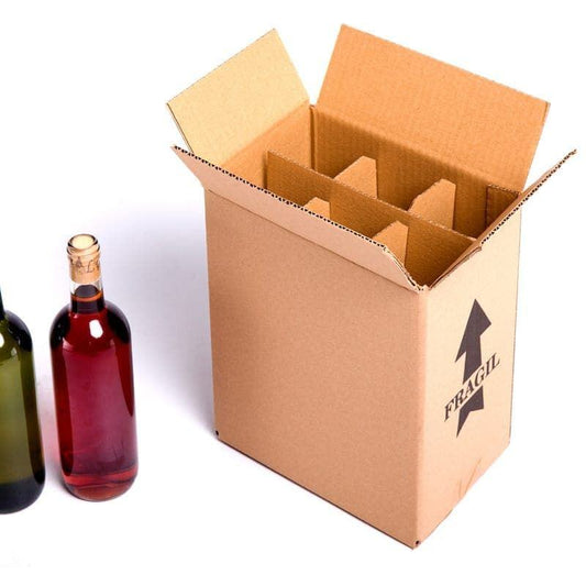 TELEBOXES | Caixas para 6 garrafas de vinho COM grelha divisória | Pacote de 10 caixas com suas células