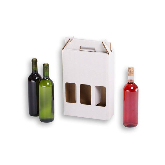 TELEBOXES | Caixa de vinho automontável para 3 garrafas com alça | Pacote de 20 caixas