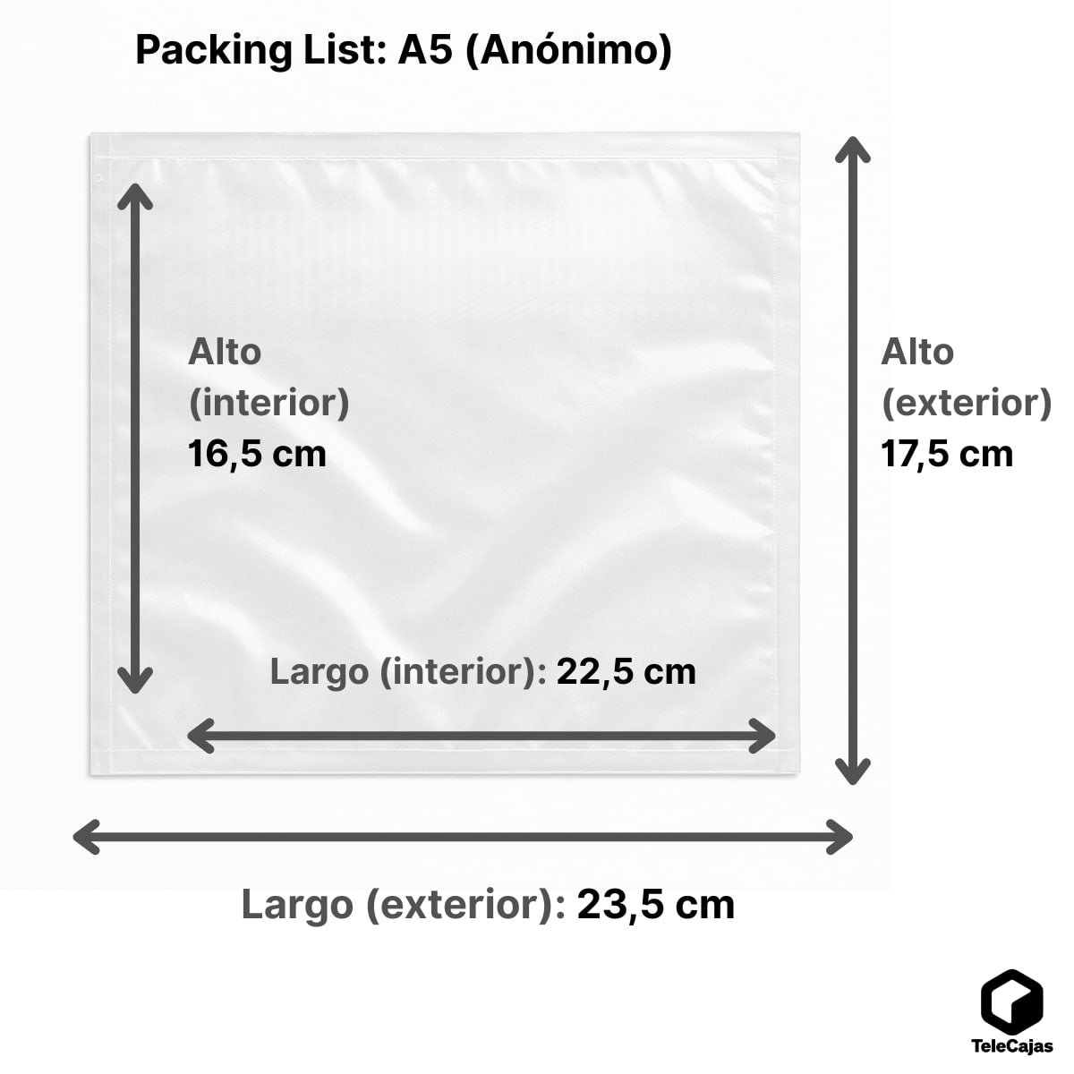 Lista de embalagem A5 | Exterior: 235x175 mm (Interior: 225x165 mm) | Envelopes contendo documentação | Fólio A4 de tamanho médio | Pacote com 1000 sacos