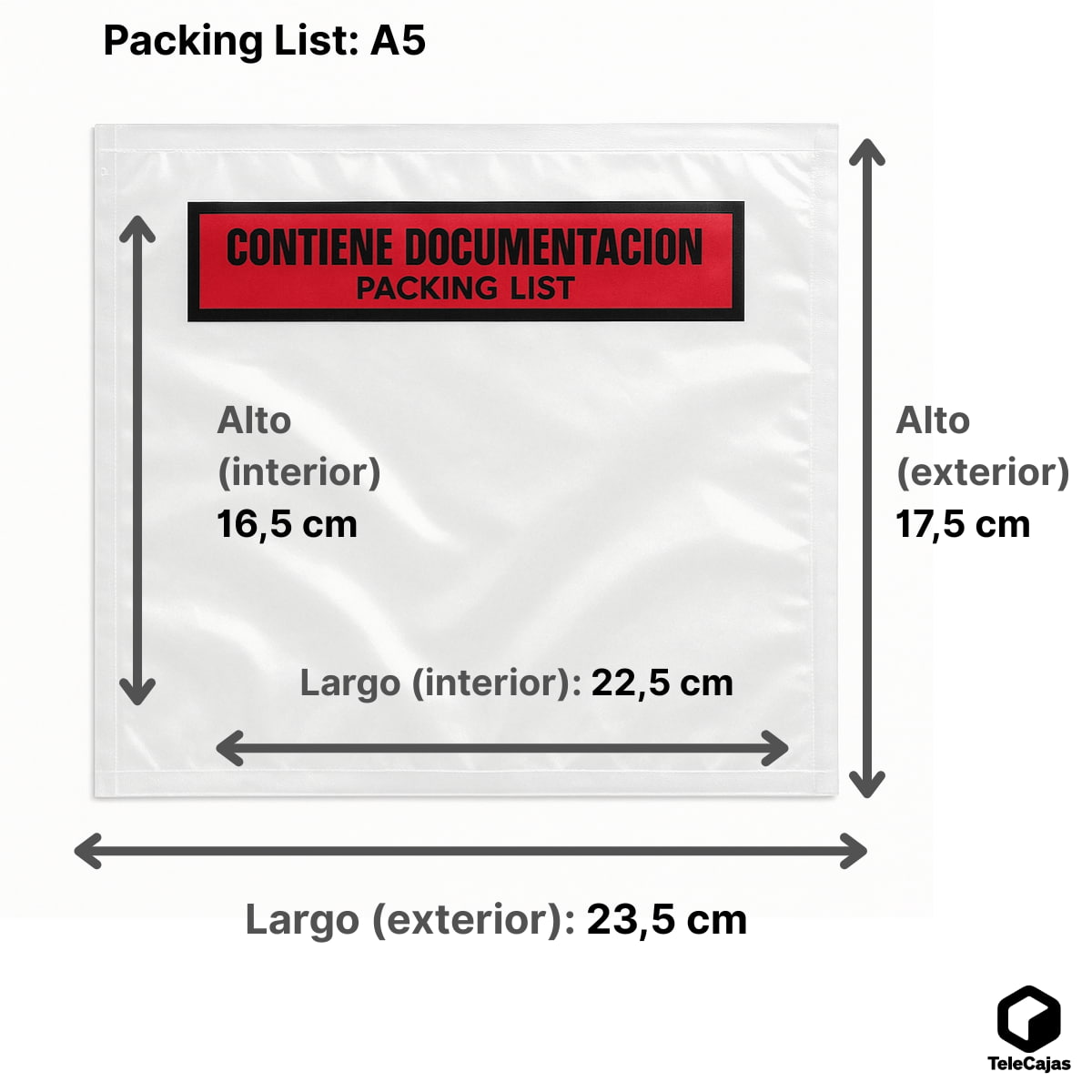 Lista de embalagem A5 | Exterior: 235x175 mm (Interior: 225x165 mm) | Envelopes contendo documentação | Fólio A4 de tamanho médio | Pacote com 1000 sacos