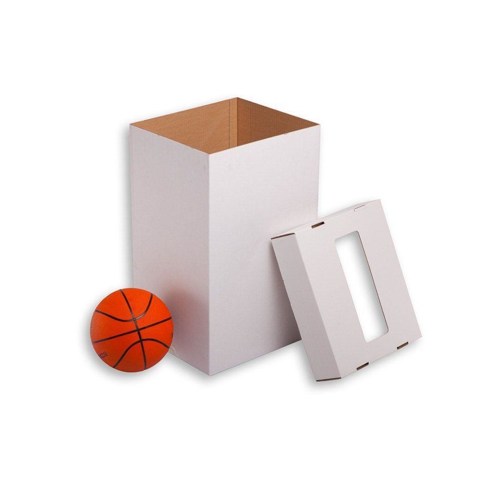 Caja papelera anónima 41x32,5x69 cm con tapa superior automontable de cartón, ideal para oficinas, pasillos, y recopilado de documentación para reciclar.