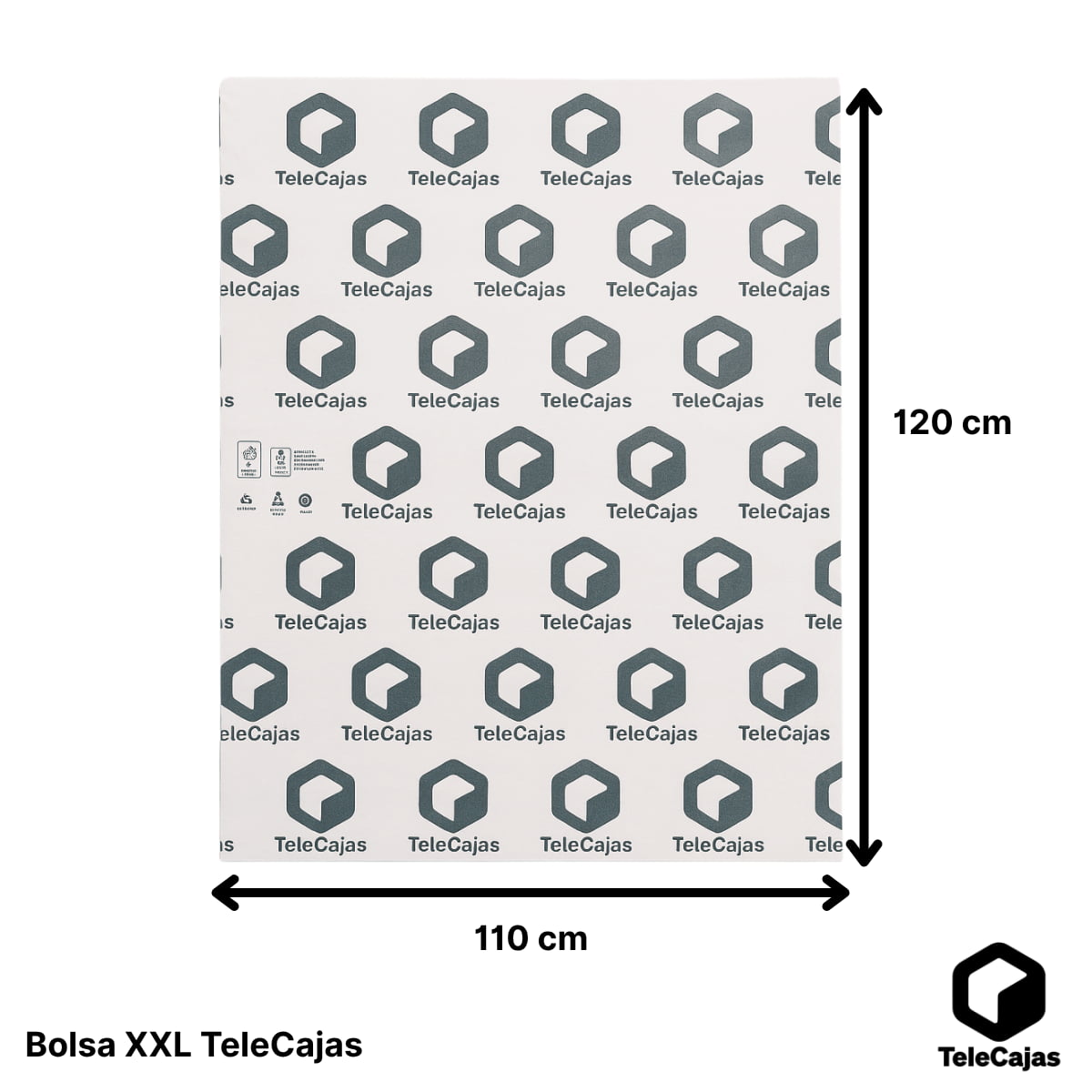 Bolsa de embalaje XXL fabricada en polietileno blanco opaco de alta densidad (HDPE) de 190 g, con medidas 120x110 cm. Ideal para proteger productos voluminosos en entornos logísticos, industriales o ecommerce, asi como gran bolsa para mudanzas. Este packaging resistente y reconocible es una excelente alternativa para almacenar y guardar gran cantidad de material.