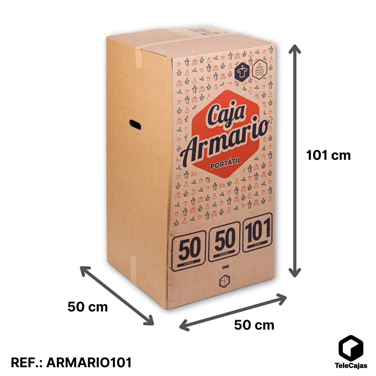 Caixa de guarda-roupa portátil para roupa (50x50x101 cm) | Roupeiro para mudança | Inclui cabideiro