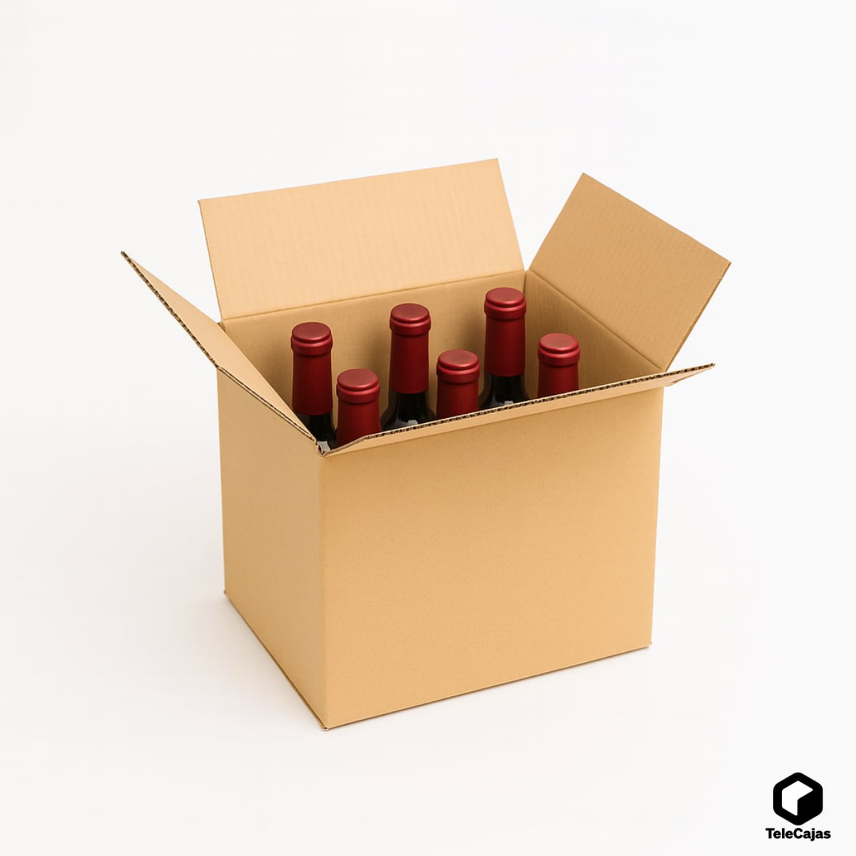 Caixas de vinho para 6 garrafas com divisórias em grelha. Dimensões internas: 23,5 x 15,5 x 31,5 cm.