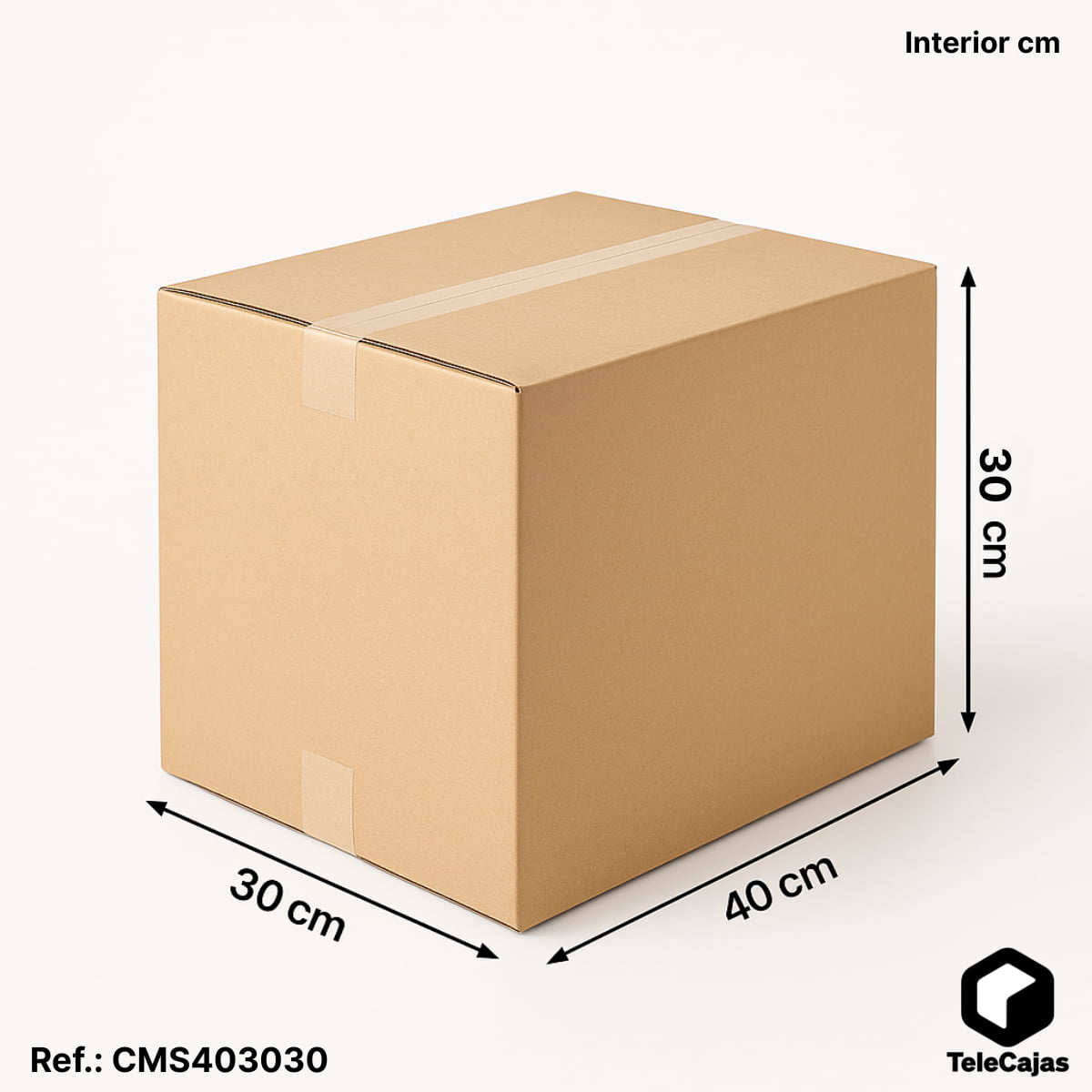 Caja de cartón 40x30x30 cm de canal simple, ideal para mudanzas, envíos ecommerce o almacenaje de ropa, libros y objetos medianos. Fabricada en cartón reciclado, resistente y con asas.