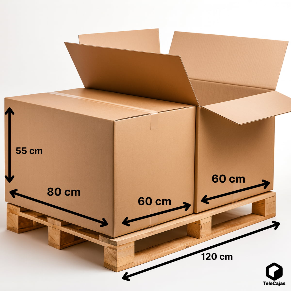 Caja Gigante de embalaje resistente fabricada en cartón canal doble. Medidas interiores 80x60x55 cm. Perfecta para mudanzas voluminosas, almacenaje de objetos grandes o envíos industriales. Este packaging ecológico está diseñado para soportar cargas pesadas y proteger su contenido durante el transporte. Ideal para ecommerce, empresas de logística y guardamuebles. Tamaño Medio Palet Europeo Graylord