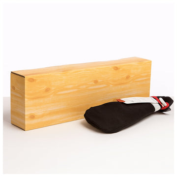 Caja jamonera efecto madera muy robusta de 89x13x27 cm con asa integrada y doble solapa, ideal para regalo de Navidad gourmet.