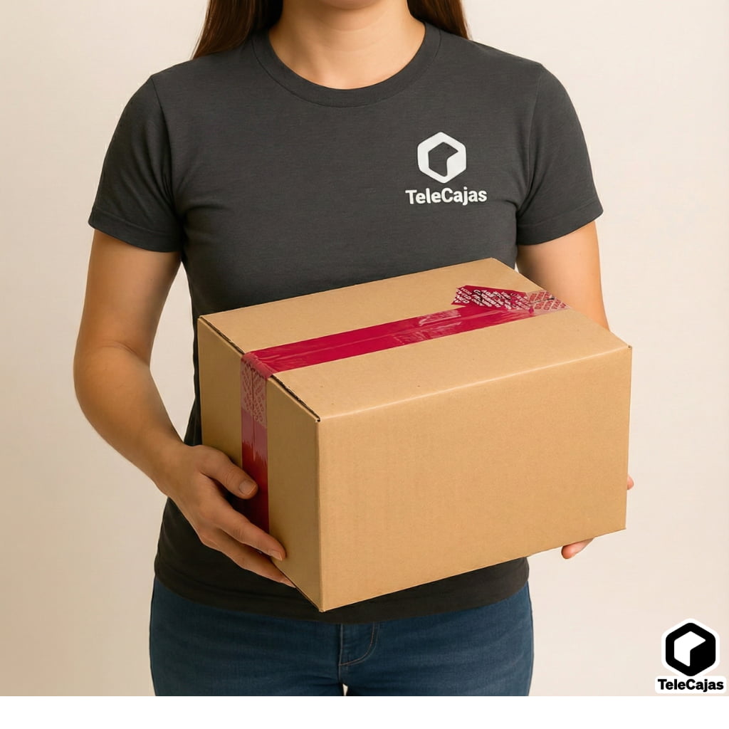 Modelo con caja y Cinta adhesiva de seguridad inviolable de color rojo, con mensaje de apertura “OPENED/VOID”, diseñada para sellar cajas y evidenciar manipulaciones.