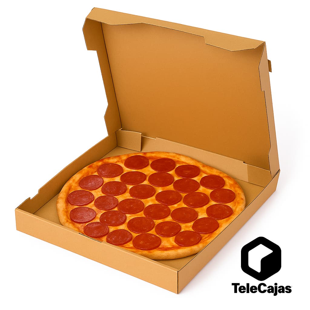 Caja para pizza fabricada en cartón reciclado resistente, ideal para pizzerías, restaurantes y servicio delivery. Diseño anónimo cerrada sin impresión, perfecta para personalización o uso discreto. Packaging ecológico reforzado.