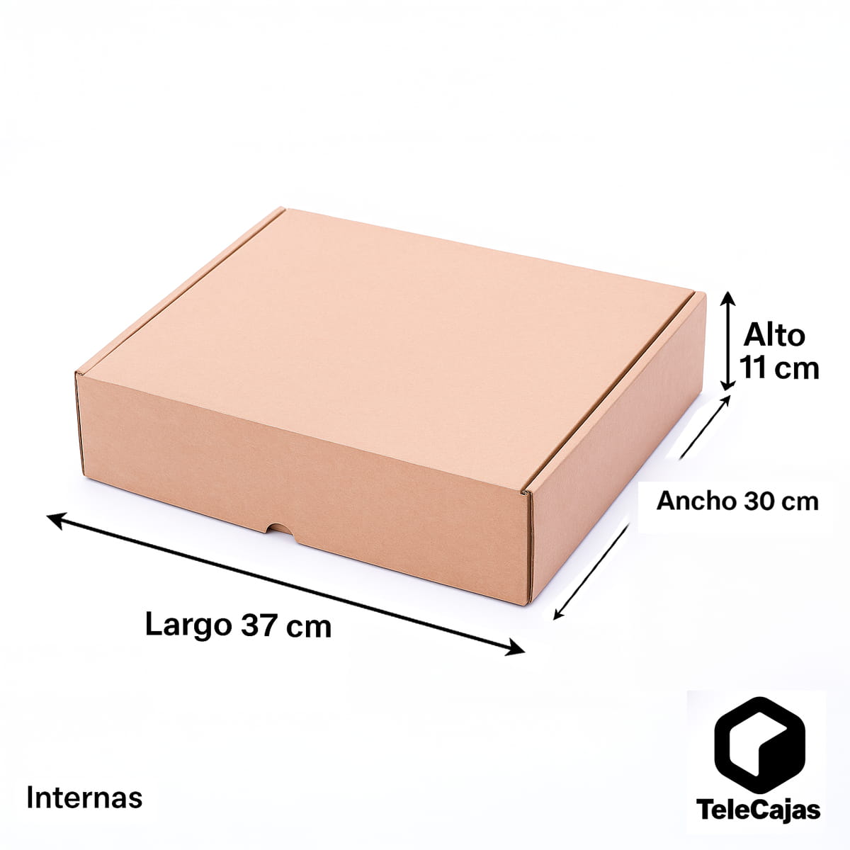 Caja de embalaje resistente de canal simple, automontable y en color kraft. Medidas interiores 37x30x11 cm. Perfecta para packaging ecológico, envíos por mensajería, almacenaje en casa o logística de tiendas online. Fabricada en cartón reciclado, ligera pero robusta para proteger el contenido durante el transporte.