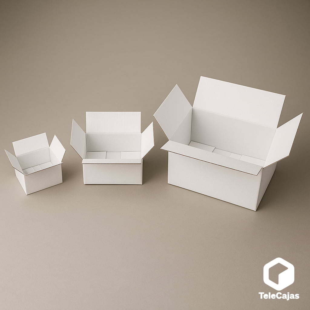 Cajita de embalaje pequeña y robusta en color blanco interior y experior. Perfecta para packaging ecológico de productos ligeros, envíos por mensajería o protección de objetos delicados. Fabricada en cartón reciclado de canal simple, ideal para negocios online que buscan una presentación cuidada y funcional.