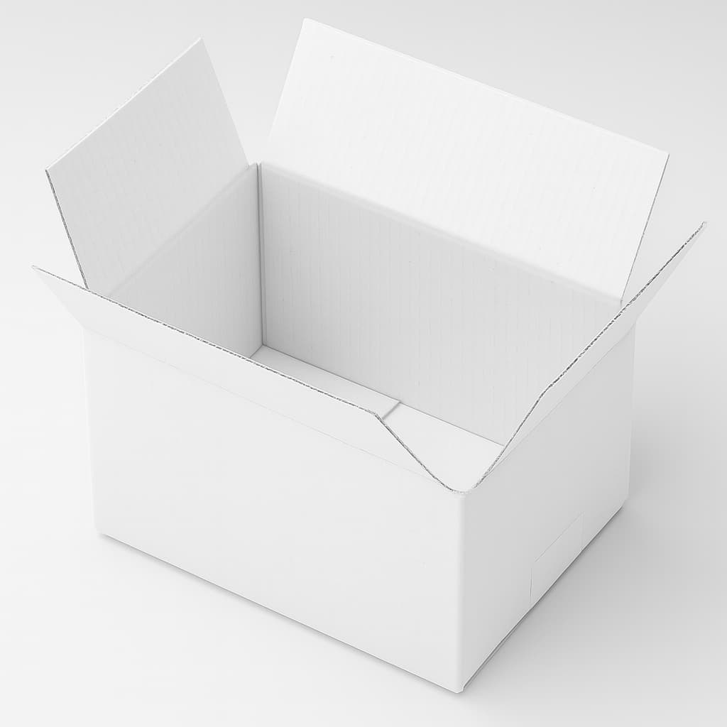 Cajita de embalaje pequeña y robusta medidas 160x115x102 mm en color blanco interior y experior. Perfecta para packaging ecológico de productos ligeros, envíos por mensajería o protección de objetos delicados. Fabricada en cartón reciclado de canal simple, ideal para negocios online que buscan una presentación cuidada y funcional.