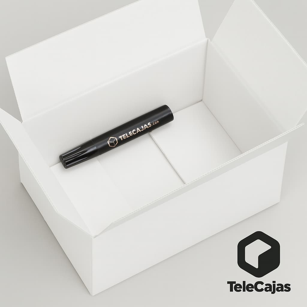 Cajita de embalaje pequeña y robusta medidas 228x160x102 mm en color blanco interior y experior. Perfecta para packaging ecológico de productos ligeros, envíos por mensajería o protección de objetos delicados. Fabricada en cartón reciclado de canal simple, ideal para negocios online que buscan una presentación cuidada y funcional.