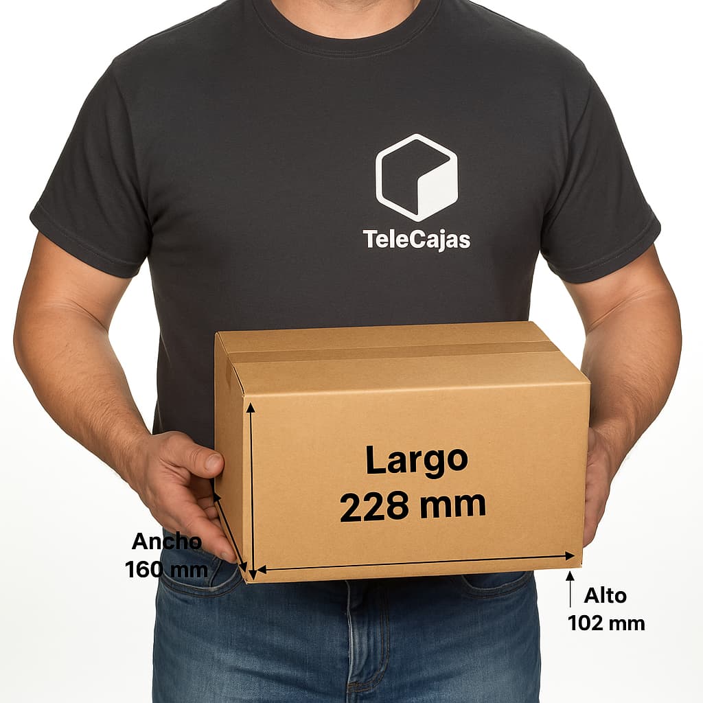 Cajita de embalaje pequeña y robusta de 228x160x102 mm en color kraft. Perfecta para packaging ecológico de productos ligeros, envíos por mensajería o protección de objetos delicados. Fabricada en cartón reciclado de canal simple, ideal para negocios online que buscan una presentación cuidada y funcional.