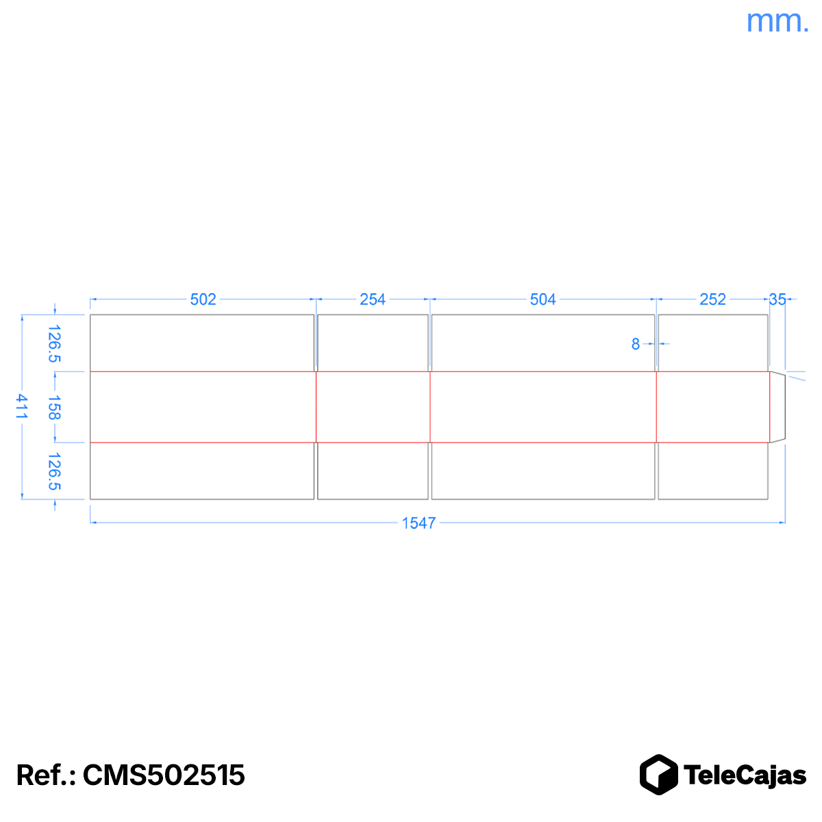 Caixa de papelão plana alongada 50x25x15 cm com abas, cor marrom kraft resistente