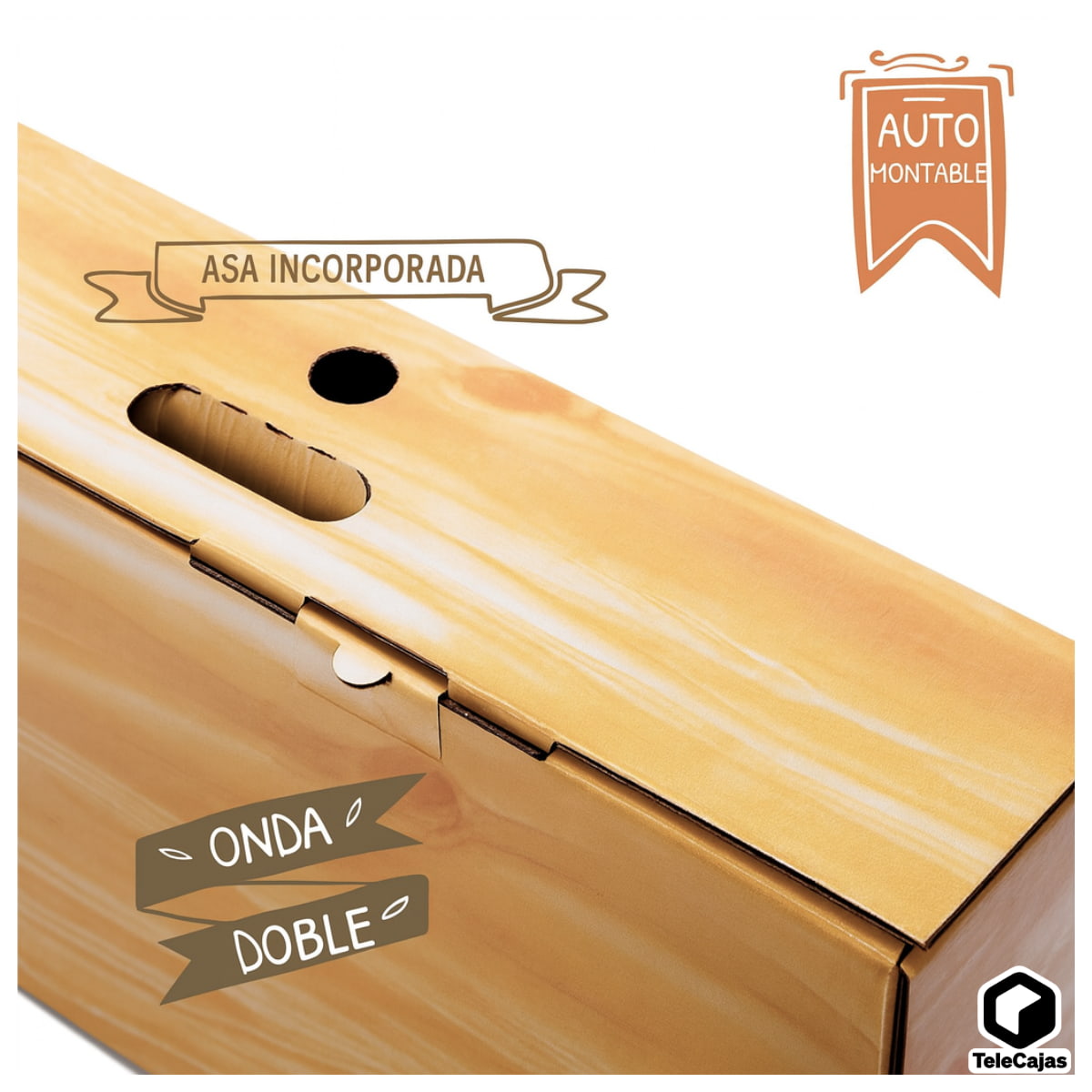 Detalle Caja jamonera efecto madera muy robusta de 89x13x27 cm con asa integrada y doble solapa, ideal para regalo de Navidad gourmet.