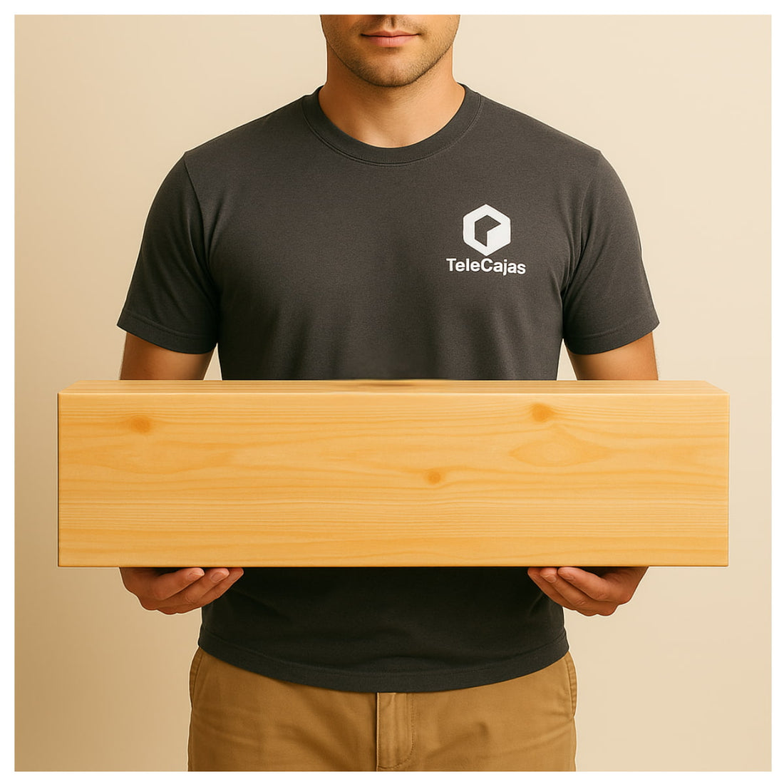Caja jamonera efecto madera muy robusta de 89x13x27 cm con asa integrada y doble solapa, ideal para regalo de Navidad gourmet.