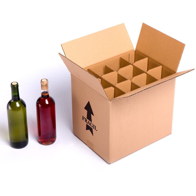 Cajas para 12 botellas de vino CON separadores divisores de rejilla. Medida Interna: 32x25x32 cm