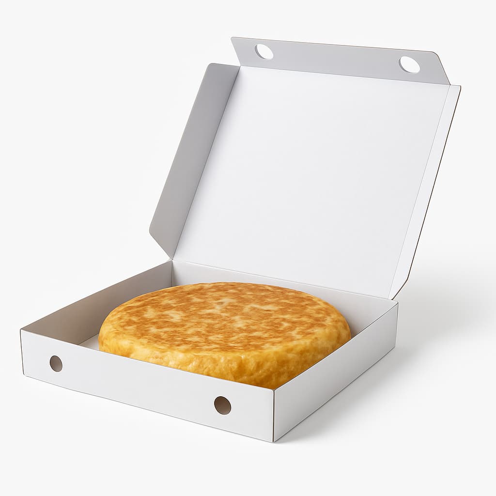 Caja para Tortillas de Patatas, Empanadas, Pizza gruesa 23x23x5 cm (mediana) | Color Blanca Interior y Exterior