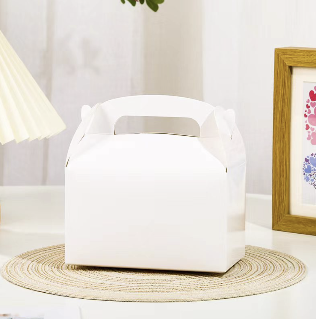 Cajita automontable de regalo de papel blanco brillante con asa | 25 ud