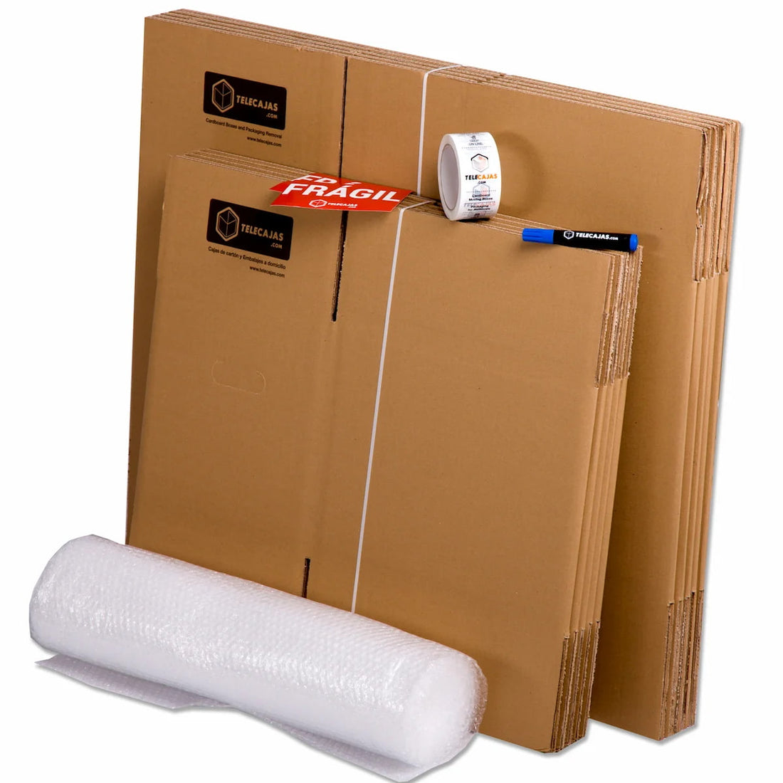 Pack mudanza Basic para viajeros o estudiantes, incluye cajas de cartón y embalaje necesario para una habitación.