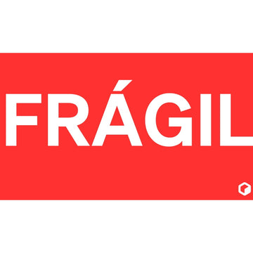 Pegatinas roja de “FRÁGIL”, utilizada para indicar mercancía delicada.