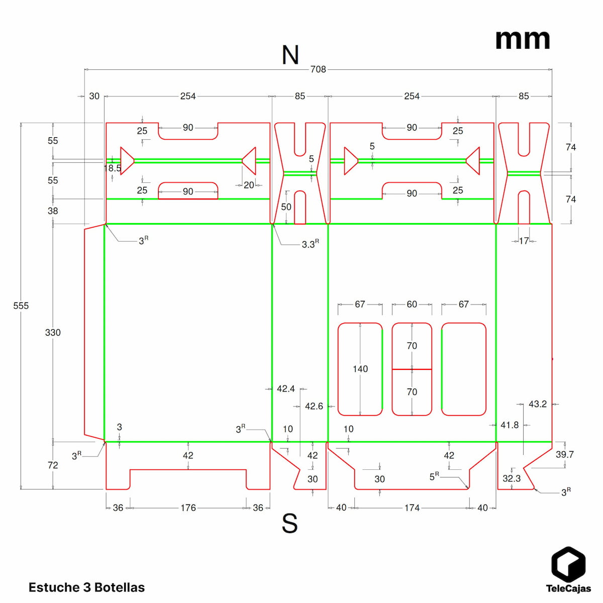 Caixa de presente para vinho automontável com 3 garrafas e alças, papelão branco
