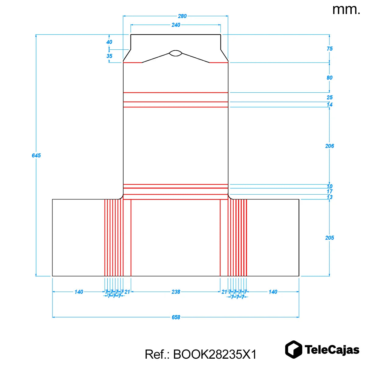 plano cotas estuche de libros 28x23x5 cm