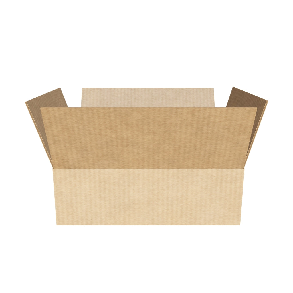 Caja de cartón baja marrón con solapas 30,5x22,8x10,2 cm en 3D