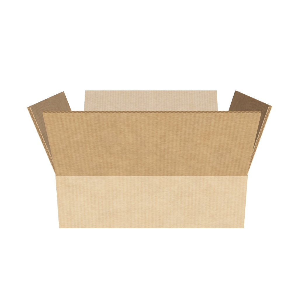 Caja de cartón doble onda marrón de solapas 41x32x13 cm en 3D
