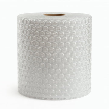 Rollo de plástico burbuja americana de 2,5 cm de diámetro, modelo jumbo con alta presión de aire. Ideal para proteger productos frágiles en envíos de ecommerce o mudanzas industriales. Medidas: 75 metros de largo.