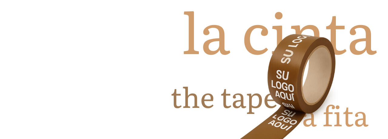 Cinta adhesiva transparente personalizada con el texto “Su logo aquí”, ideal para cerrar cajas de cartón en envíos, mudanzas o embalaje industrial.1621243260e1af0c20-0