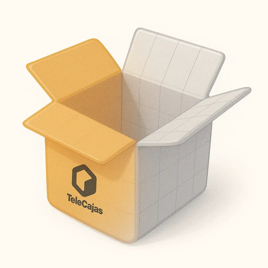 Caja de cartón abierta con solapas como referencia para solicitud de muestras