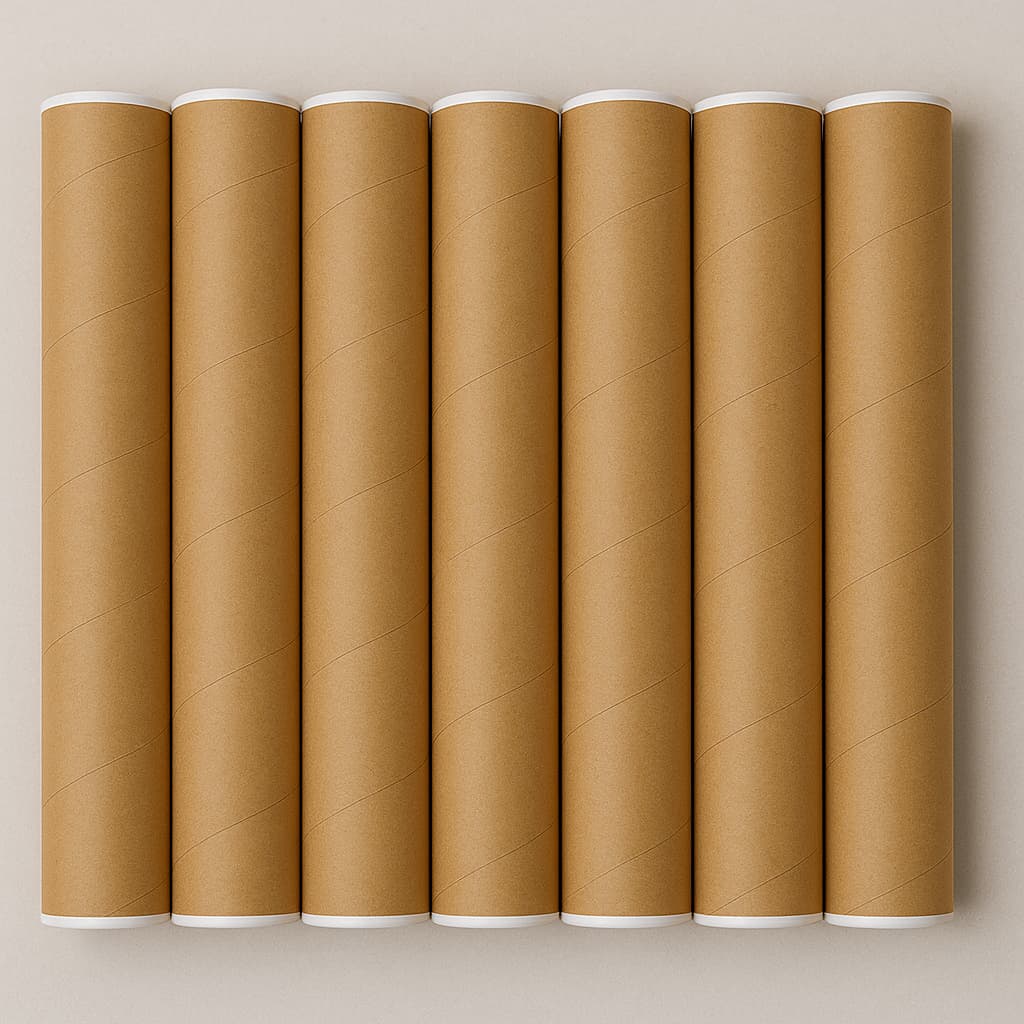Tubo de cartón marrón con tapas, 7 cm de diámetro y 100 cm de largo, ideal para lienzos, planos o productos largos enrollables como vinilos de corte. Embalaje resistente para envíos seguros
