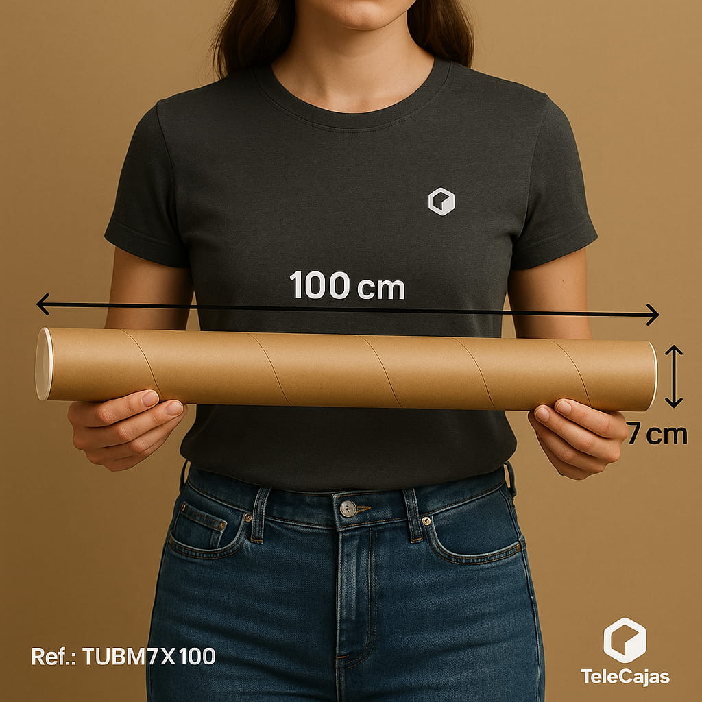 Tubos de papelão de 7 x 100 cm, para telas e produtos longos enrolados. | Marrom. Inclui tampas