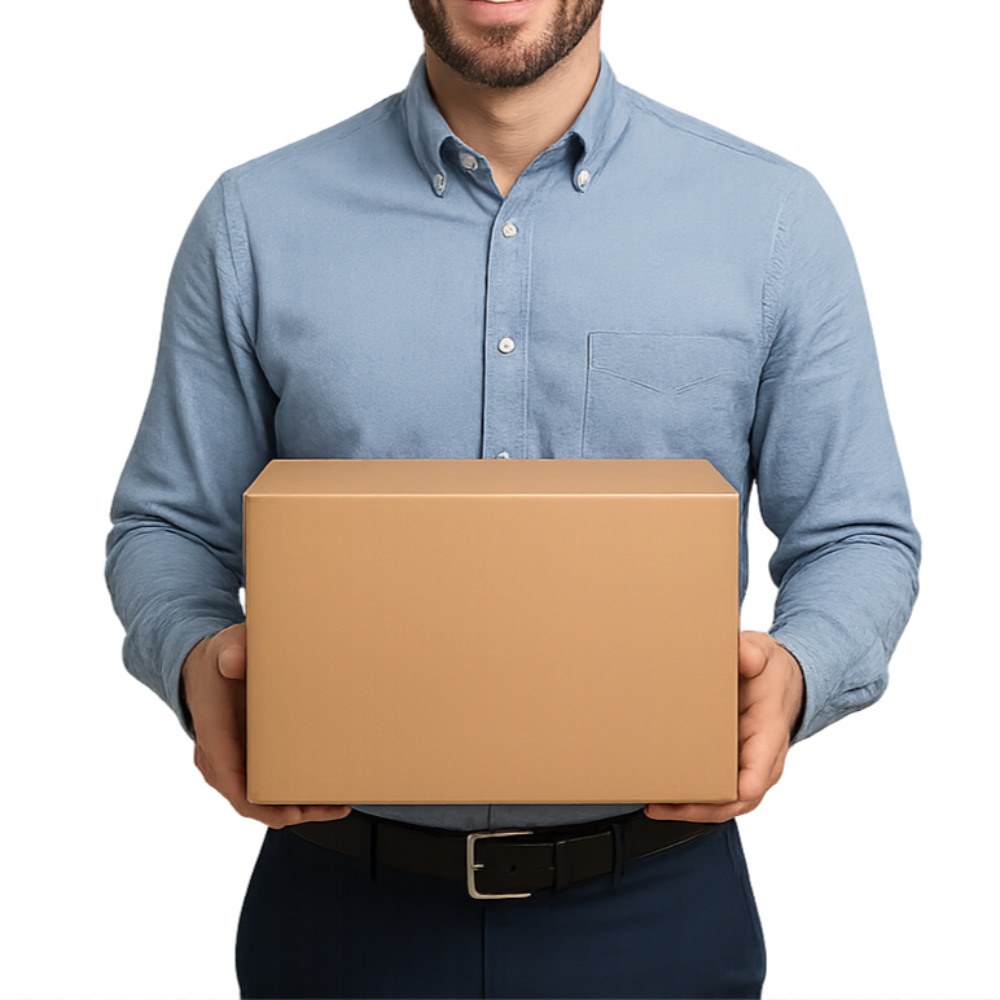 Caja de cartón doble onda marrón 41x32x13 cm con solapas, ideal para envíos ecommerce y almacenaje seguro.