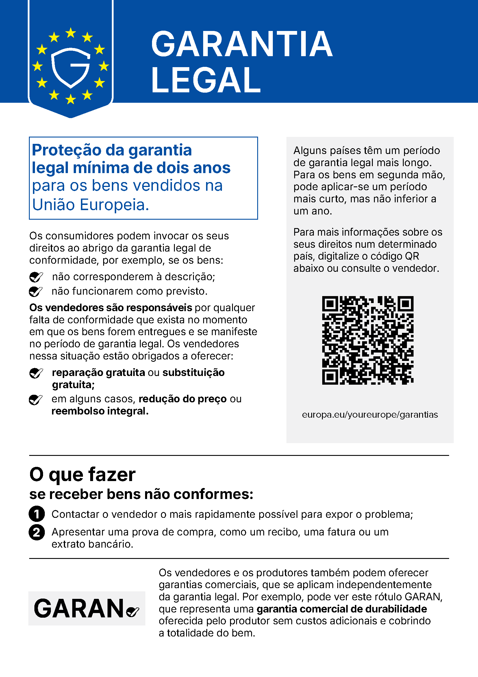 Aviso da UE sobre a garantia legal de conformidade